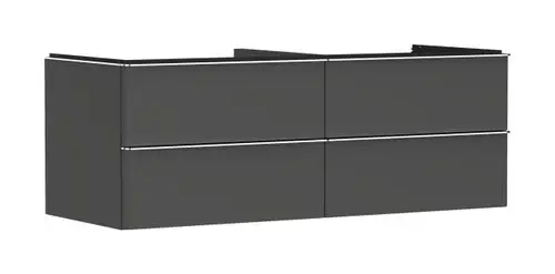 Schwarzer Waschtischunterschrank mit vier Schubläden von Hansgrohe, geeignet für die Installation unter einem Aufsatzwaschtisch, schlichtes Design ohne sichtbare Griffe.